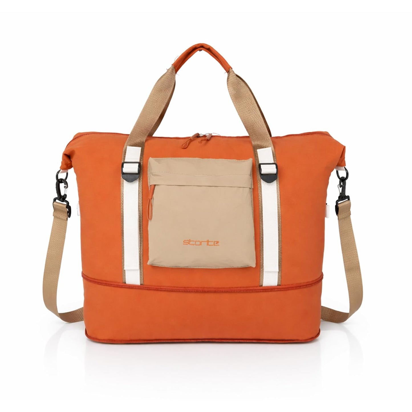 Storite Expandable Travel Duffle Bag for Women Lightweight Foldable Luggage Bag with Multi-Pocket Organizer Water Resistance Bag for Traveling, Gym Weekend Trips (Orange)