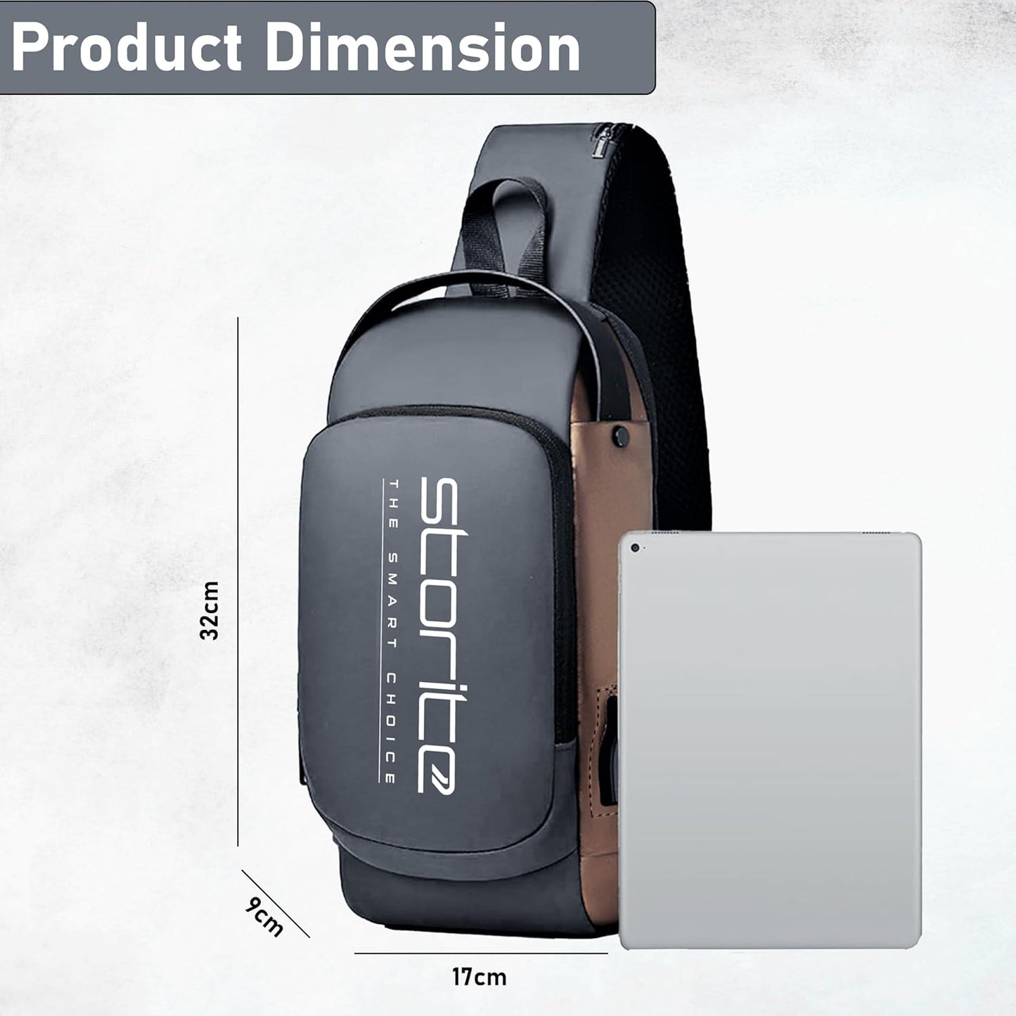 Storite Sling Bag for Men Stylish Crossbody Backpack for Men Women, Anti-Theft Water-resistant Chest Bag, Messenger Bags, Casual Side Shoulder Bag (Grey Brown - 17x9x32 CM)