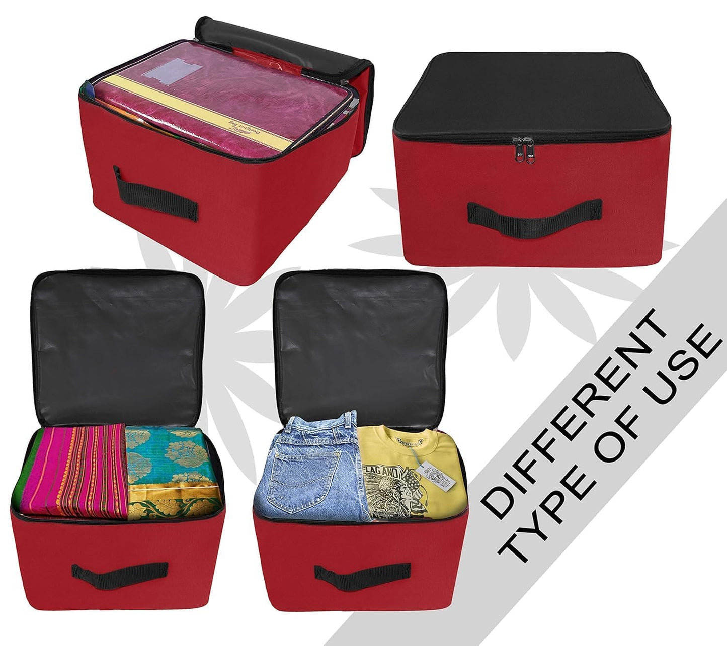 Storite 2 Pack Nylon Underbed Moisture Proof Wardrobe Organizer Storage Bag for Clothes With Zipper Closure and Handle Square - (Red & Black, 38.1x25.4x35 cm)