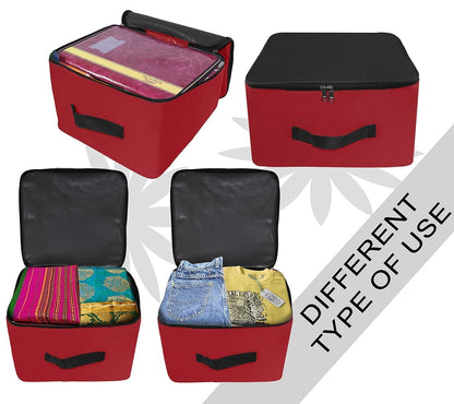 Storite 2 Pack Nylon Underbed Moisture Proof Wardrobe Organizer Storage Bag for Clothes With Zipper Closure and Handle Square - (Red & Black, 38.1x25.4x35 cm)