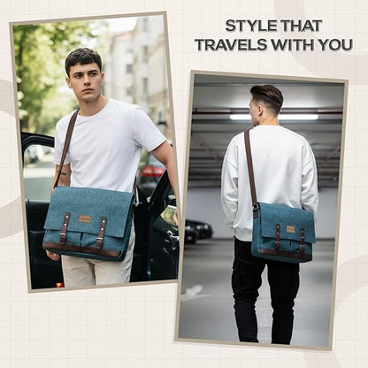 Storite Laptop Messenger Bag for Men & Women – Water-Resistant Office Shoulder Bag with Multiple Pockets, Adjustable Strap & Leatherette Detailing - Dark Teal