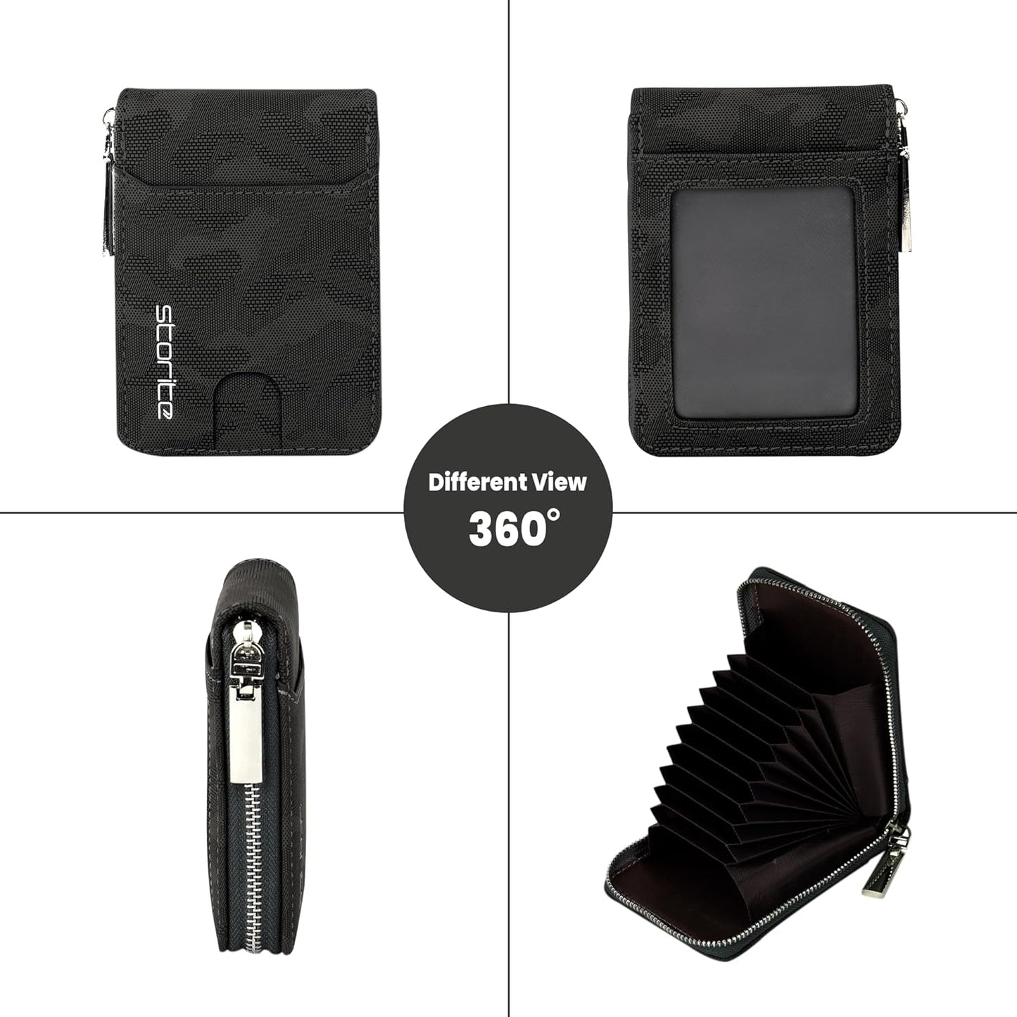 Storite PU Leather 9 Slot Vertical Credit Debit Card Holder Money Wallet Zipper Coin Purse for Men Women - (11.5 Cm X 8 Cm X 2Cm -Black)