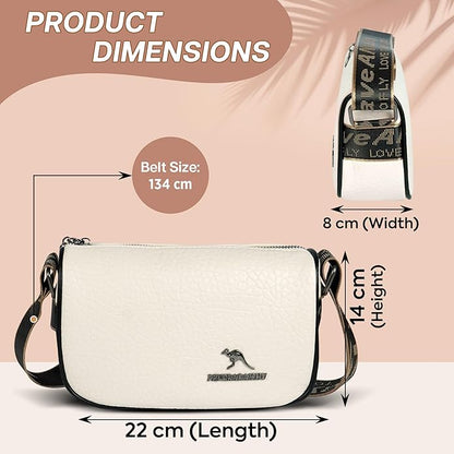 Storite PU Leather Square Women Tote Bag, Stone Pattern fashionable & Party Sling Bag, Shoulder Crossbody Bag with Broad Strap - White
