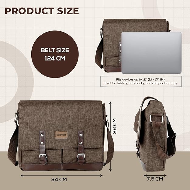 Storite Laptop Messenger Bag for Men & Women – Water-Resistant Office Shoulder Bag with Multiple Pockets, Adjustable Strap & Leatherette Detailing - Light Brown