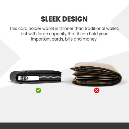 Storite PU Leather 9 Slot Vertical Credit Debit Card Holder Money Wallet Zipper Coin Purse for Men Women - (11.5 Cm X 8 Cm X 2Cm -Black)