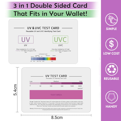 Storite UV & UVC Test Card & UV Intensity Test Card | 3-in-1 UV Test Card | UVA & UVC Light Identifying Card | UV Bulb & LED Intensity Reading Card | UV Dosage Indicator Card | UVB Tester
