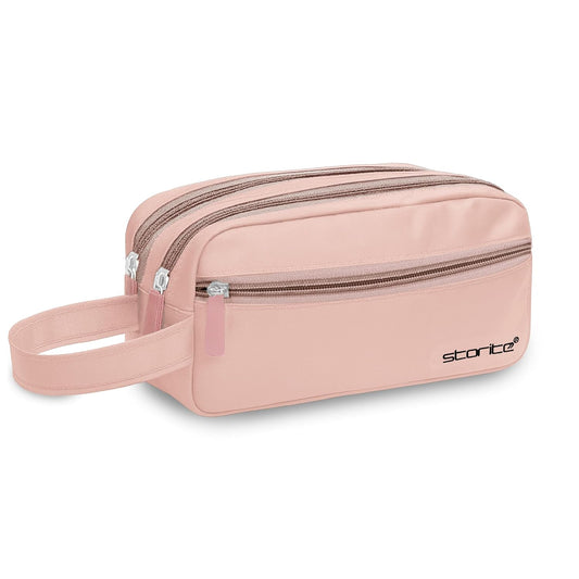 Storite Polyester Multi-Pocket Toiletry Bag for Men & Women, Travel Pouch for Toiletries Shaving Kit & Cosmetics, Water Resistance Pouch, Organizer Travel Pouch for Make Up (1Pk Light Rose)