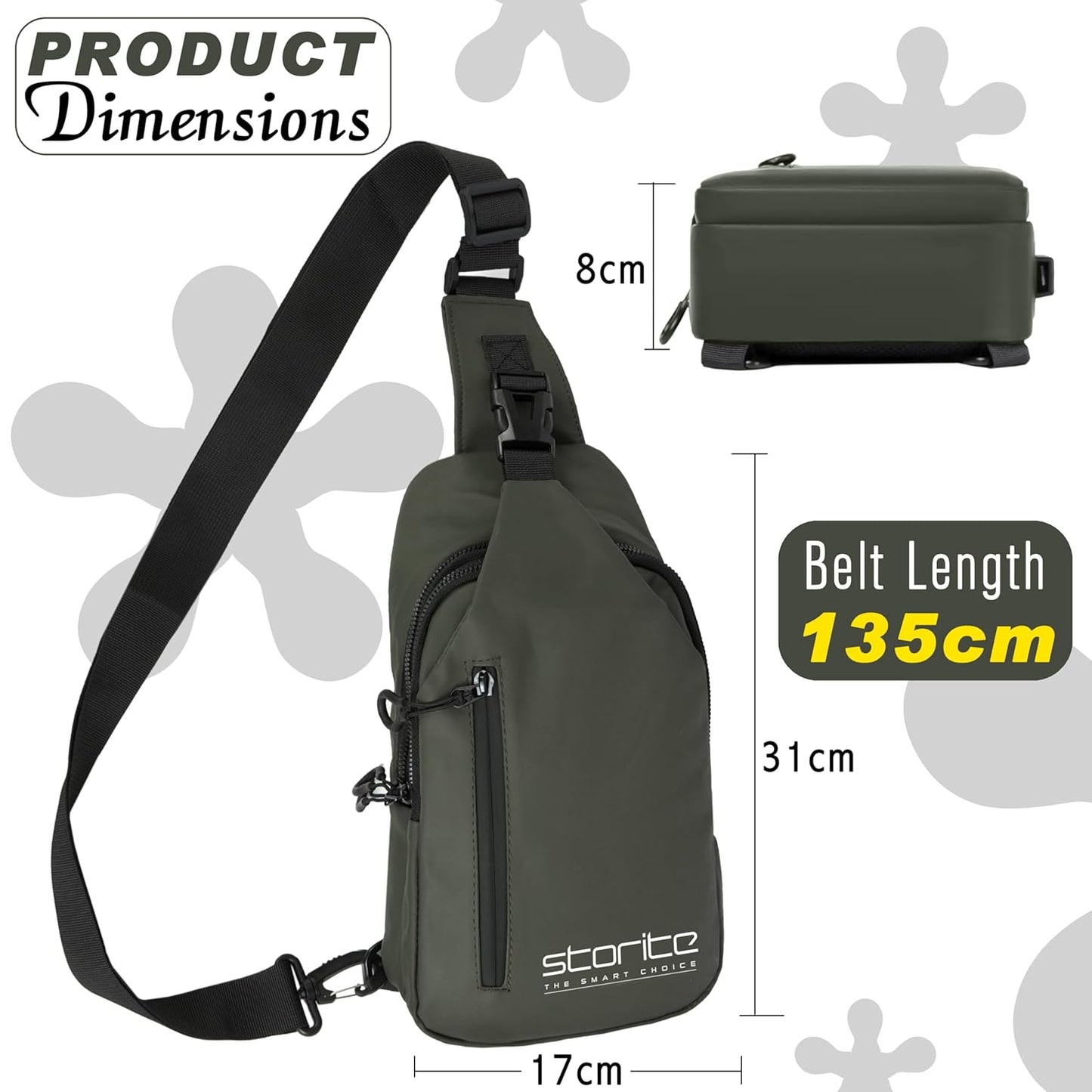 Storite Stylish Crossbody Sling Bag for Men and Women, Anti-Theft Chest Bag with USB Charging Port, Messenger Bags, Casual Shoulder Bag - Olive