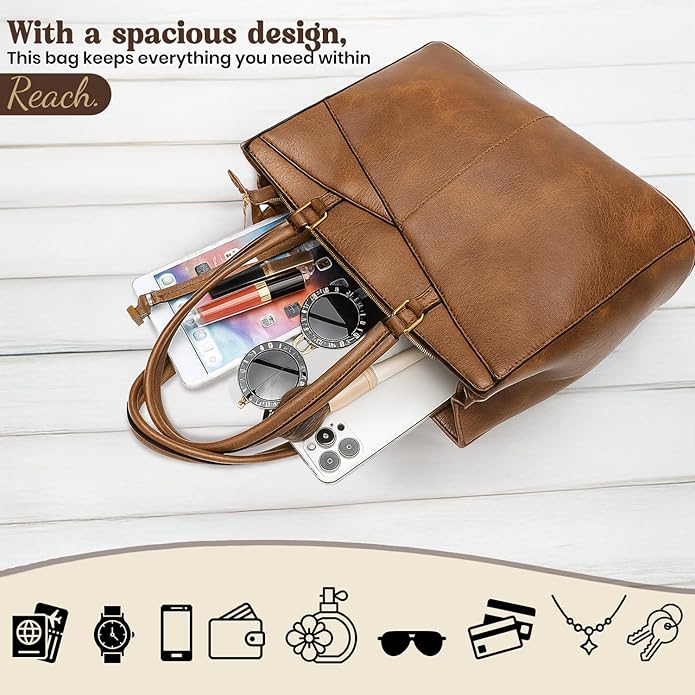 Storite Elegant Brown Leather Tote Bag for Women Stylish & Spacious Shoulder Handbag for Work, Office & Daily Use