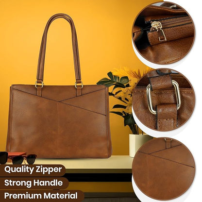 Storite Elegant Brown Leather Tote Bag for Women Stylish & Spacious Shoulder Handbag for Work, Office & Daily Use