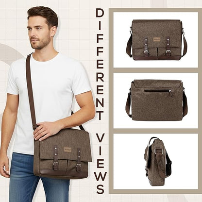 Storite Laptop Messenger Bag for Men & Women – Water-Resistant Office Shoulder Bag with Multiple Pockets, Adjustable Strap & Leatherette Detailing - Light Brown