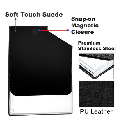 Storite PU Leather Pocket Size Stainless Steel Multi Business Visiting Card Holder Wallet Debit Credit Card Case for Men & Women (Black-9.5 x 6.5 x 1.3 cm)