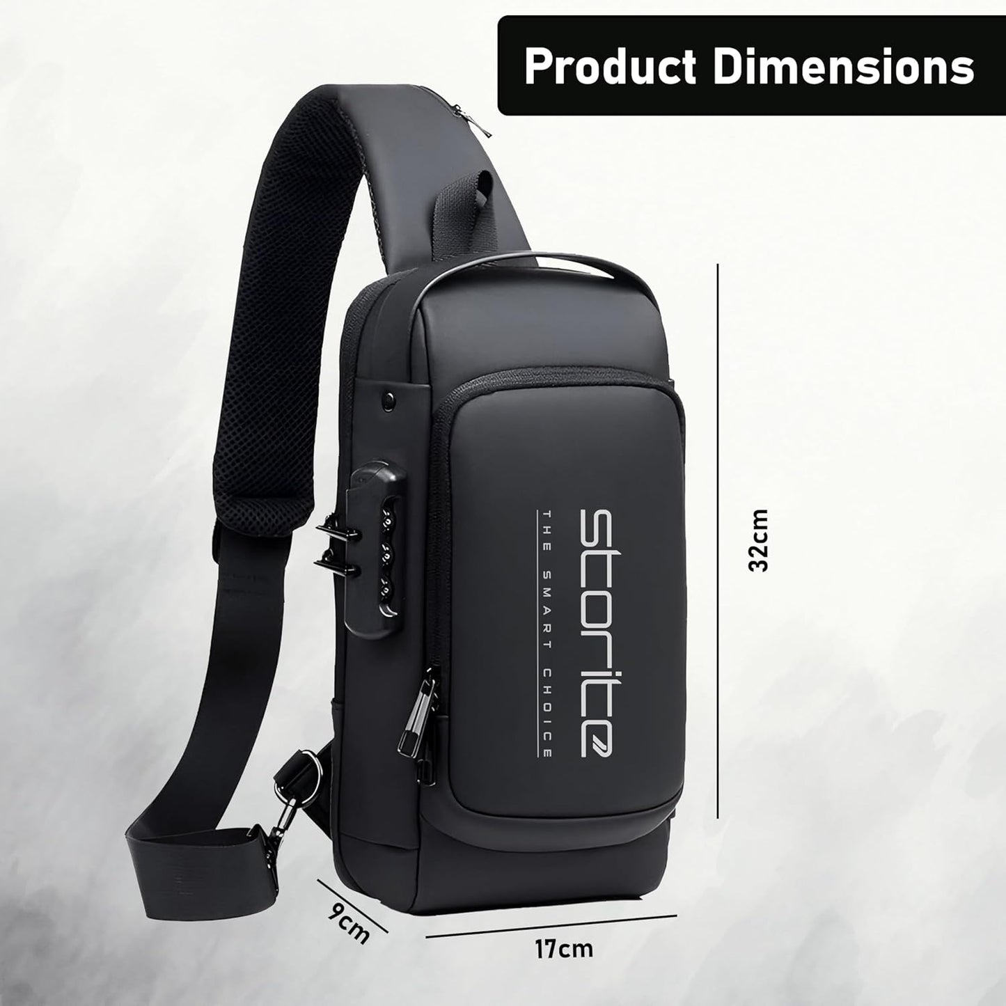 Storite Sling Bag for Men Stylish Crossbody Backpack for Men & Women, Anti-Theft Chest Bag with USB Charging Port, Messenger Bags, Casual Shoulder Bag (Black - 17 x 9 x 32 Cm)