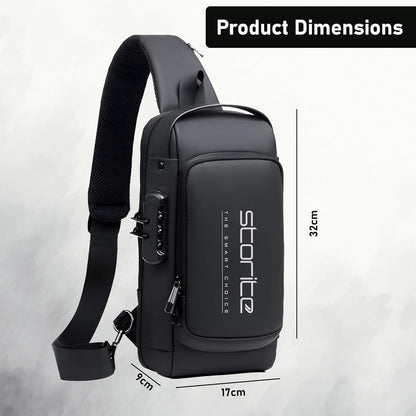 Storite Sling Bag for Men Stylish Crossbody Backpack for Men & Women, Anti-Theft Chest Bag with USB Charging Port, Messenger Bags, Casual Shoulder Bag (Black - 17 x 9 x 32 Cm)