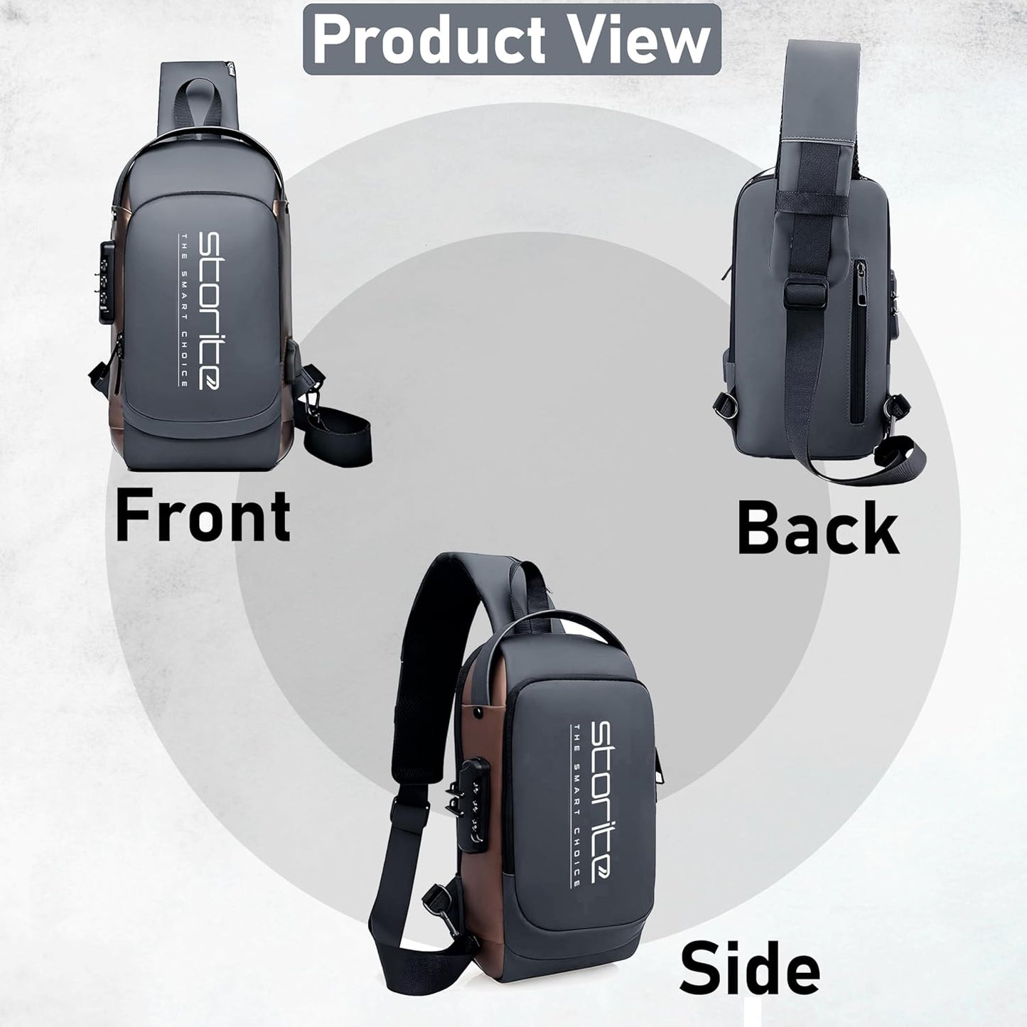 Storite Sling Bag for Men Stylish Crossbody Backpack for Men Women, Anti-Theft Water-resistant Chest Bag, Messenger Bags, Casual Side Shoulder Bag (Grey Brown - 17x9x32 CM)