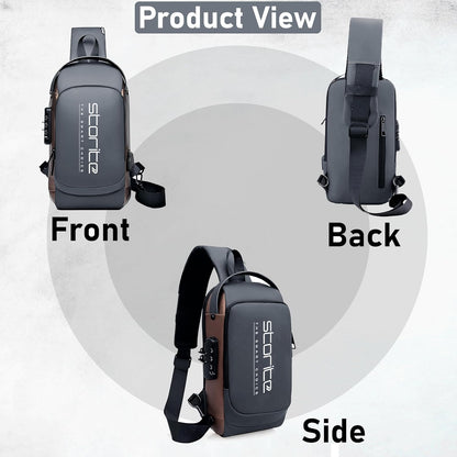 Storite Sling Bag for Men Stylish Crossbody Backpack for Men Women, Anti-Theft Water-resistant Chest Bag, Messenger Bags, Casual Side Shoulder Bag (Grey Brown - 17x9x32 CM)