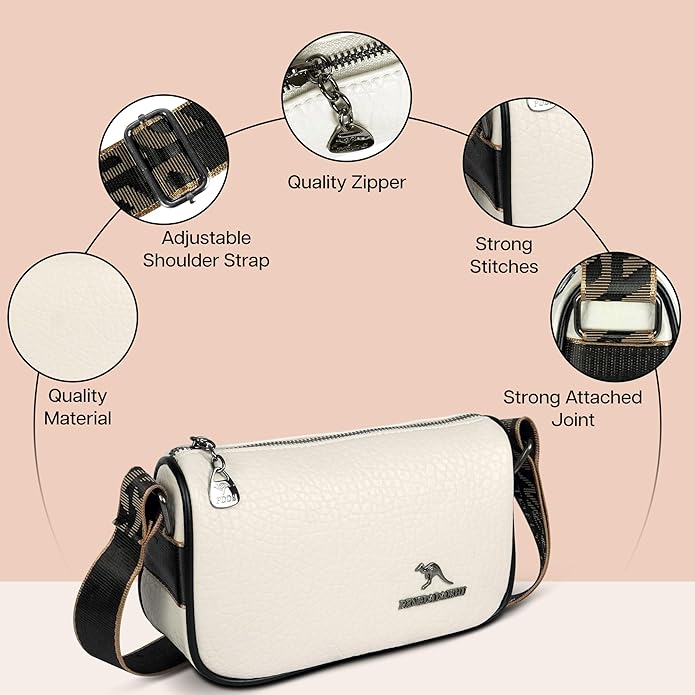 Storite PU Leather Square Women Tote Bag, Stone Pattern fashionable & Party Sling Bag, Shoulder Crossbody Bag with Broad Strap - White