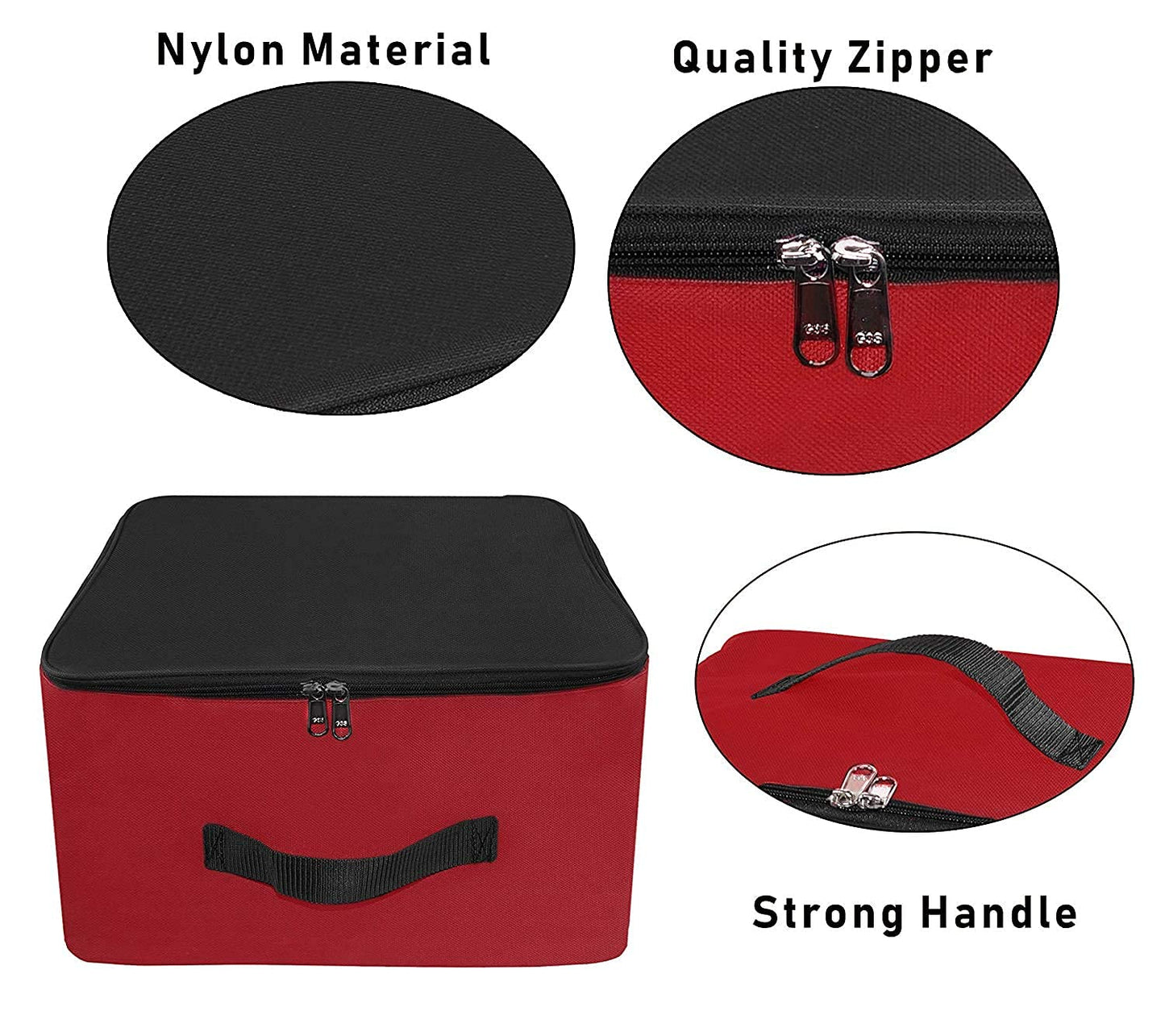 Storite 2 Pack Nylon Underbed Moisture Proof Wardrobe Organizer Storage Bag for Clothes With Zipper Closure and Handle Square - (Red & Black, 38.1x25.4x35 cm)