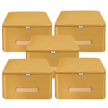 Storite 5 Pack Nylon Wardrobe Bag Underbed Moisture Proof Cloth Storage Organizer, Storage box for Clothes Saree Bags with Zippered Closure & Handle (Mustard, 38x35.5x24 cm) Square Visit the Storite Store