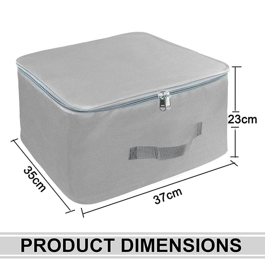 Storite Nylon Wardrobe Bag Underbed Moisture Proof Cloth Storage Organizer, Storage box for Clothes Saree Bags with Zippered Closure & Handle (Grey,37x35x23 cm, Square)