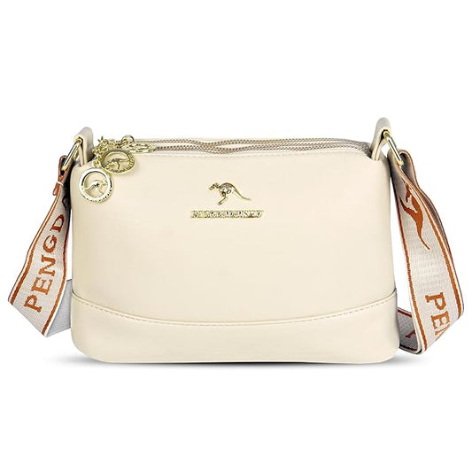 Storite Women's Stylish Small Nylon Lightweight Sling Crossbody Bag with Multi-Compartment, Vintage Portable Ladies Purse Handbag with Adjustable Strap-White