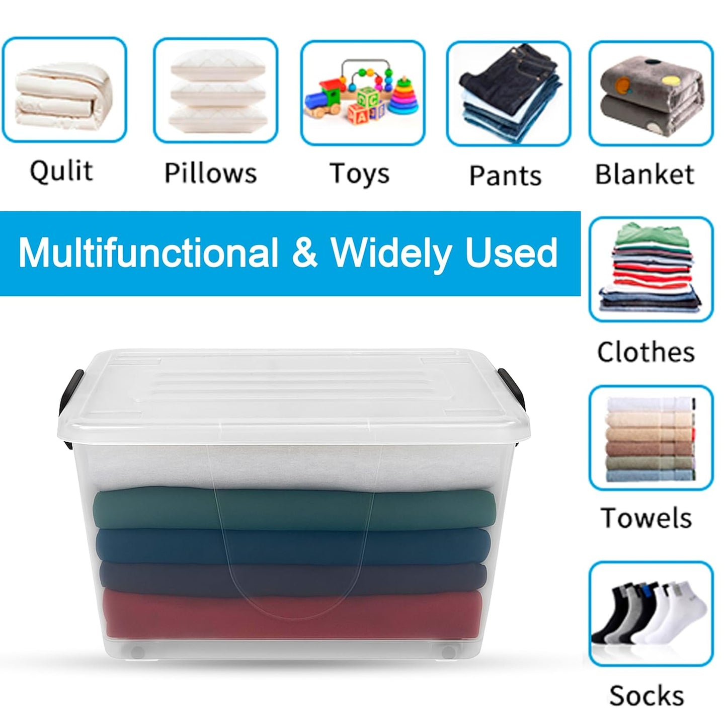 Storite 2 Pack 27 Ltr Multipurpose Plastic Storage Container Box With Small Rolling Wheels (Clear,Transparent),44 x 33 x 25 cm, Rectangular