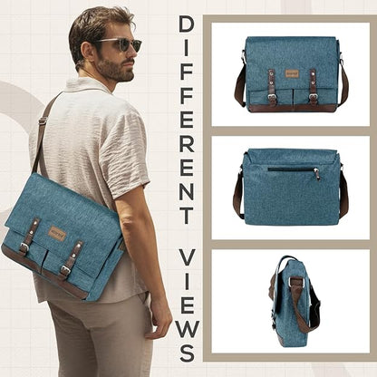 Storite Laptop Messenger Bag for Men & Women – Water-Resistant Office Shoulder Bag with Multiple Pockets, Adjustable Strap & Leatherette Detailing - Dark Teal