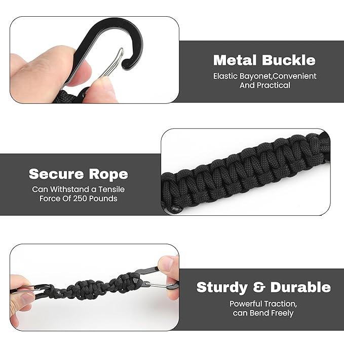 Storite Paracord Carabiner Keychain – Heavy Duty Dual Clip EDC Key Holder for Travel, Camping, Hiking, Outdoor and Everyday Use (Black)