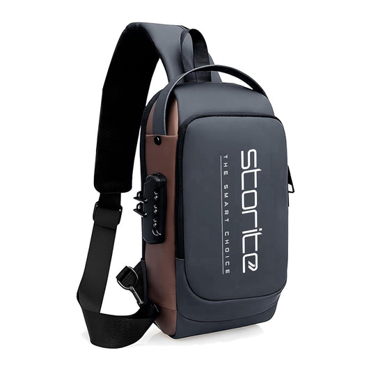Storite Sling Bag for Men Stylish Crossbody Backpack for Men Women, Anti-Theft Water-resistant Chest Bag, Messenger Bags, Casual Side Shoulder Bag (Grey Brown - 17x9x32 CM)