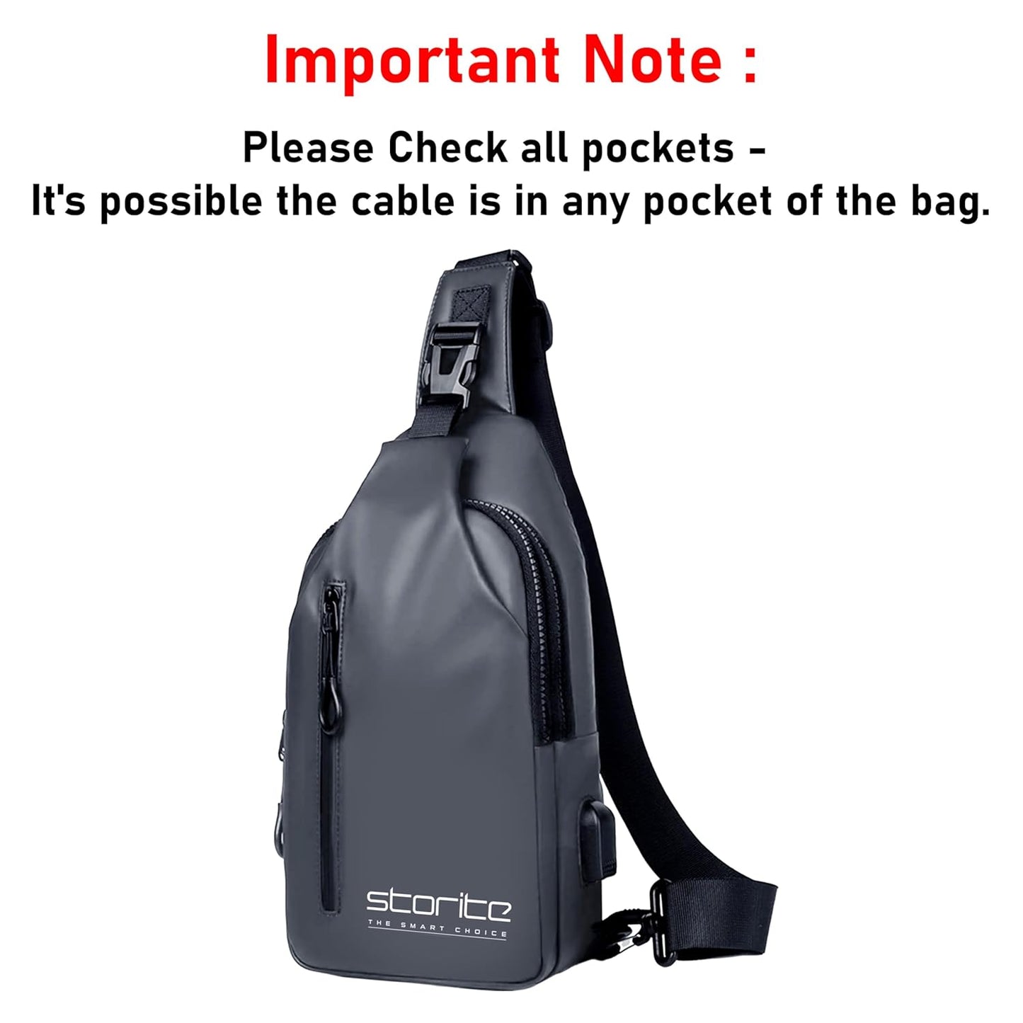 Storite Stylish Crossbody Sling Bag for Men and Women, Anti-Theft Chest Bag with USB Charging Port, Messenger Bags, Casual Shoulder Bag - Grey