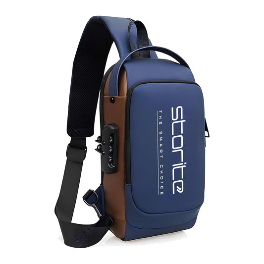 Storite Sling Bag for Men Stylish Crossbody Backpack for Men Women, Anti-Theft Water-resistant Chest Bag, Messenger Bags, Casual Side Shoulder Bag - Blue Brown