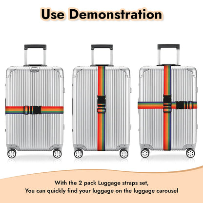 Storite Pack of 2 Luggage Strap | Luggage Belt for Suitcase & Trolley Bags | Travel Belt with Quick Release Adjustable Buckle for Suitcase | Rainbow