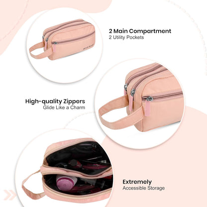 Storite Polyester Multi-Pocket Toiletry Bag for Men & Women, Travel Pouch for Toiletries Shaving Kit & Cosmetics, Water Resistance Pouch, Organizer Travel Pouch for Make Up (1Pk Light Rose)
