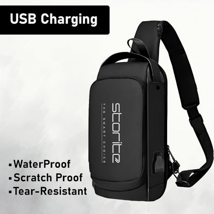Storite Sling Bag for Men Stylish Crossbody Backpack for Men & Women, Anti-Theft Chest Bag with USB Charging Port, Messenger Bags, Casual Shoulder Bag (Black - 17 x 9 x 32 Cm)