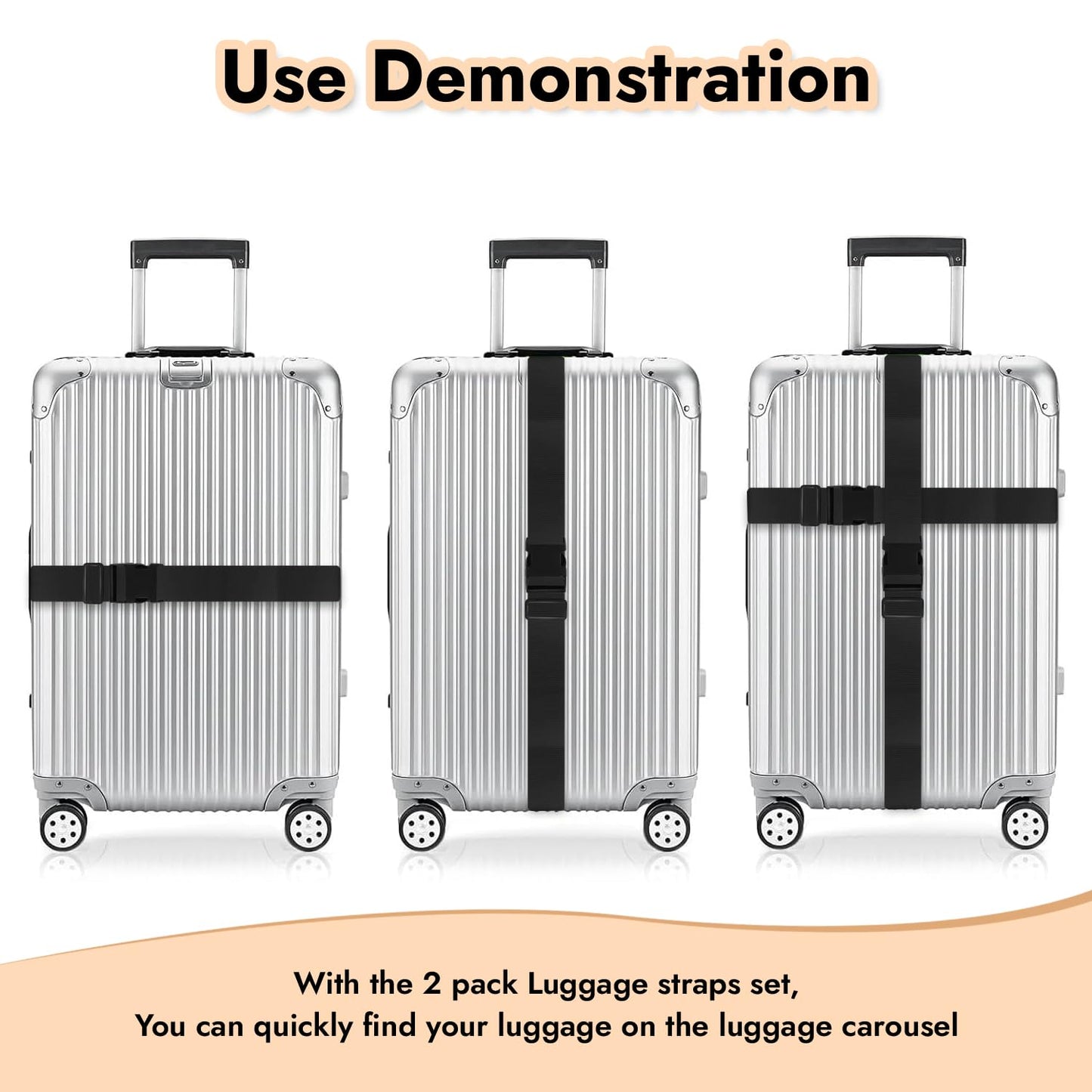 Storite Pack of 2 Luggage Strap | Luggage Belt for Suitcase & Trolley Bags | Travel Belt with Quick Release Adjustable Buckle for Suitcase | Black