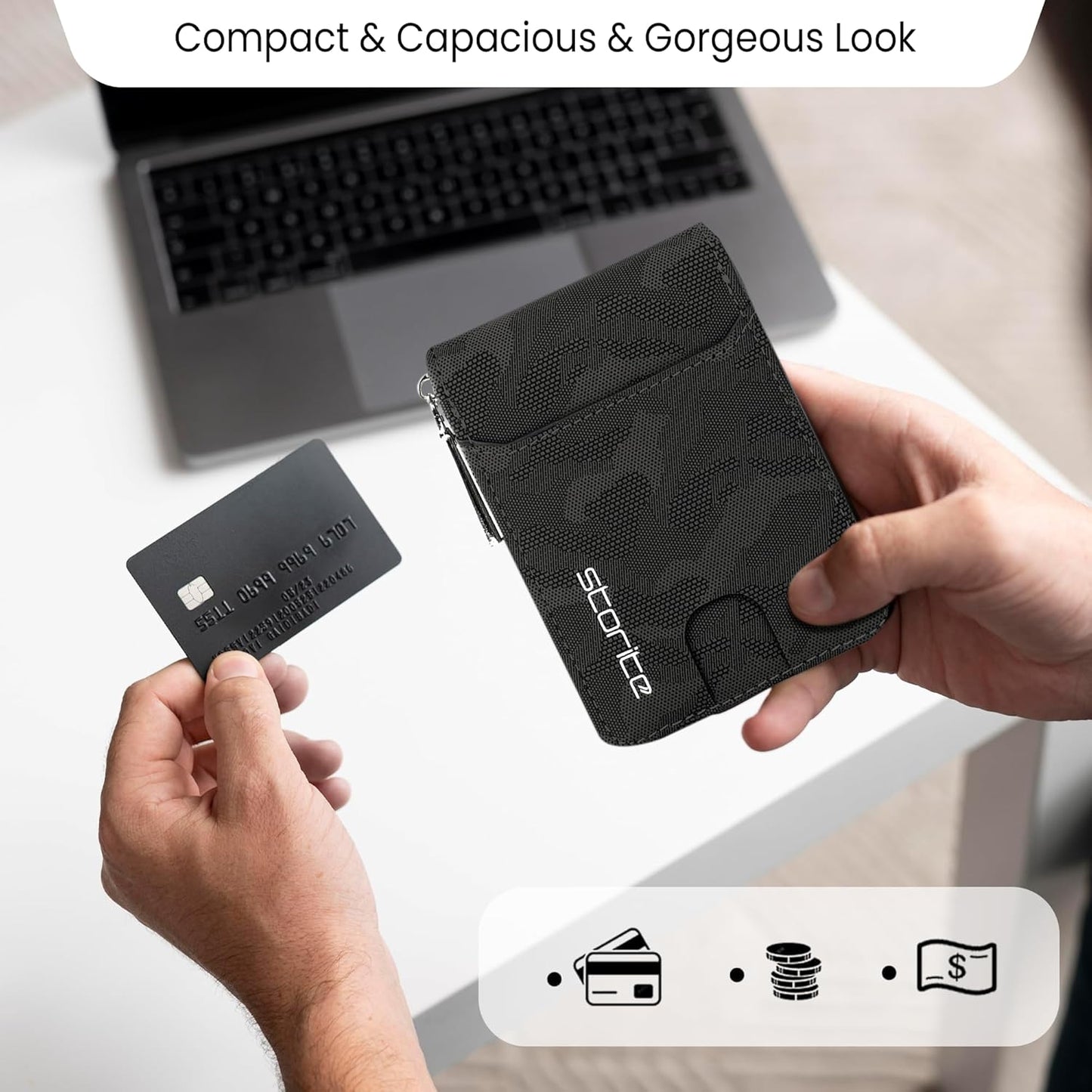 Storite PU Leather 9 Slot Vertical Credit Debit Card Holder Money Wallet Zipper Coin Purse for Men Women - (11.5 Cm X 8 Cm X 2Cm -Black)
