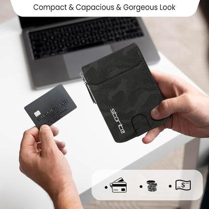 Storite PU Leather 9 Slot Vertical Credit Debit Card Holder Money Wallet Zipper Coin Purse for Men Women - (11.5 Cm X 8 Cm X 2Cm -Black)