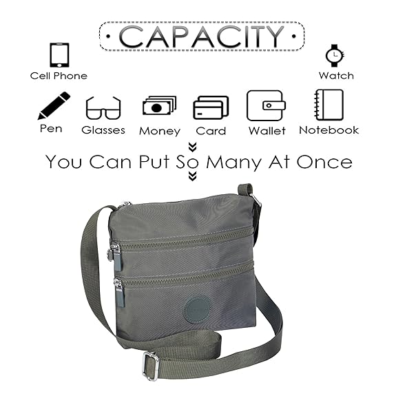 Storite Crossbody Purses for Women Lightweight Small Travel Bag Shoulder Purses and Handbags with Multi Zipper Pockets - Grey (23x22x3 cm)