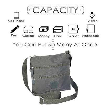 Storite Crossbody Purses for Women Lightweight Small Travel Bag Shoulder Purses and Handbags with Multi Zipper Pockets - Grey (23x22x3 cm)