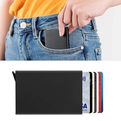 Storite Black Metal RFID Blocking Aluminum Pop-Up Smart Card Holder Wallet for Men & Women