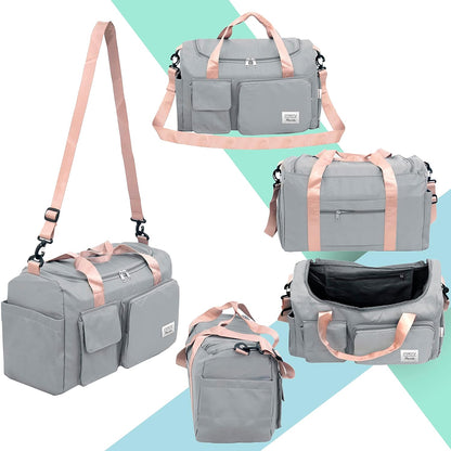 Storite 44 cm Grey Nylon Travel Duffle Bag - Sports Gym Bag with Wet Pocket & Shoe Compartment