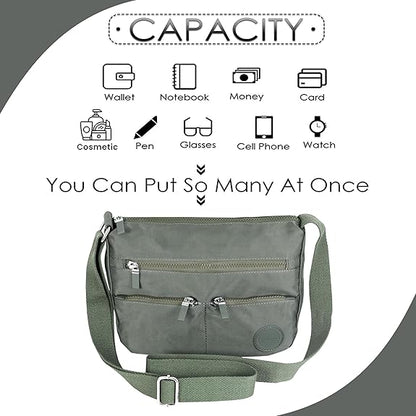 Storite Multipocket Crossbody Bag for Women Lightweight Small Travel Bag Shoulder Purses and Handbags with Multi Zipper Pockets - Grey (25x19x11 cm)