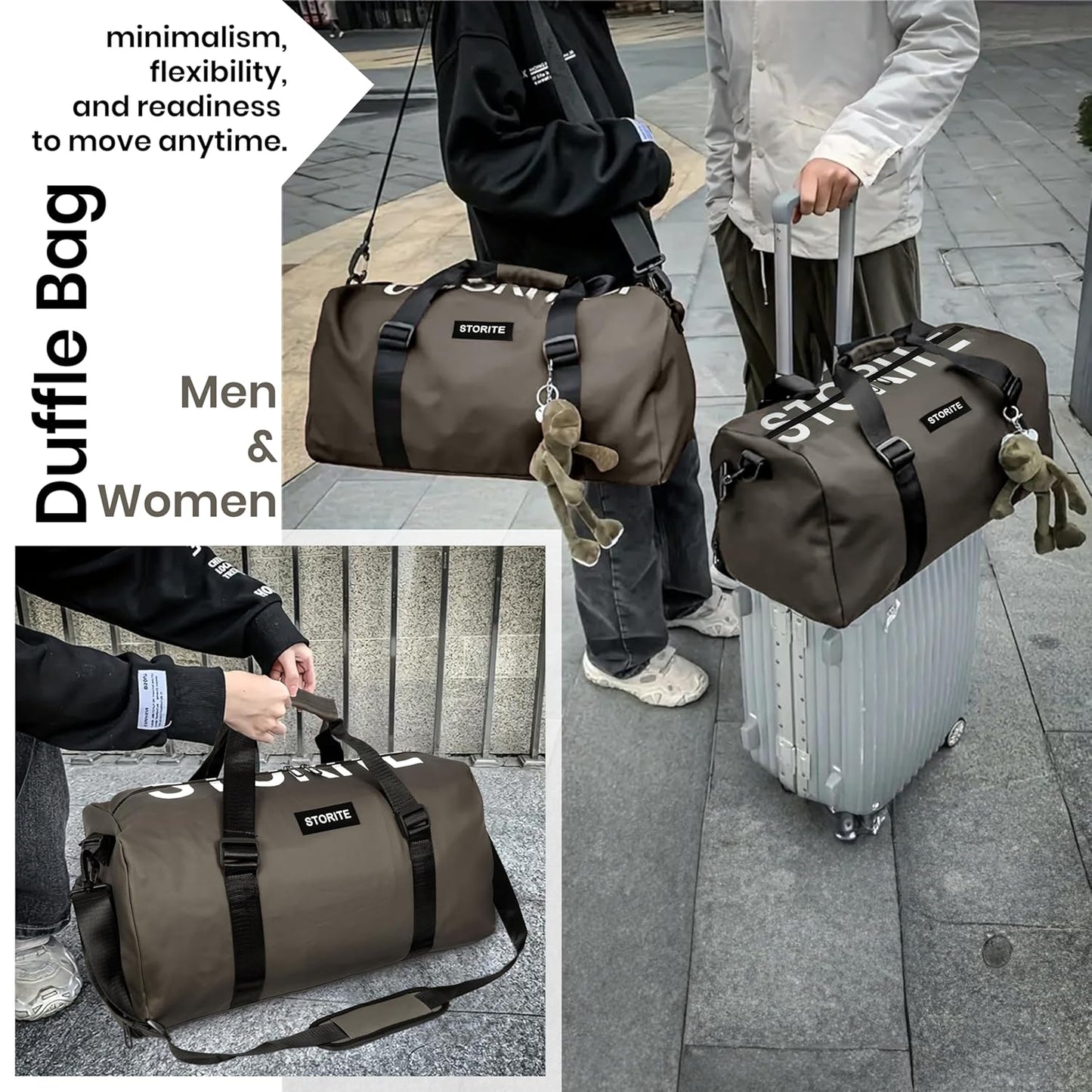 Storite Nylon 50 Cm Small Travel Duffle Gym Bag for Men & Women Sports shoulder bag with Shoes & Wet Pocket Compartment - (Brown)