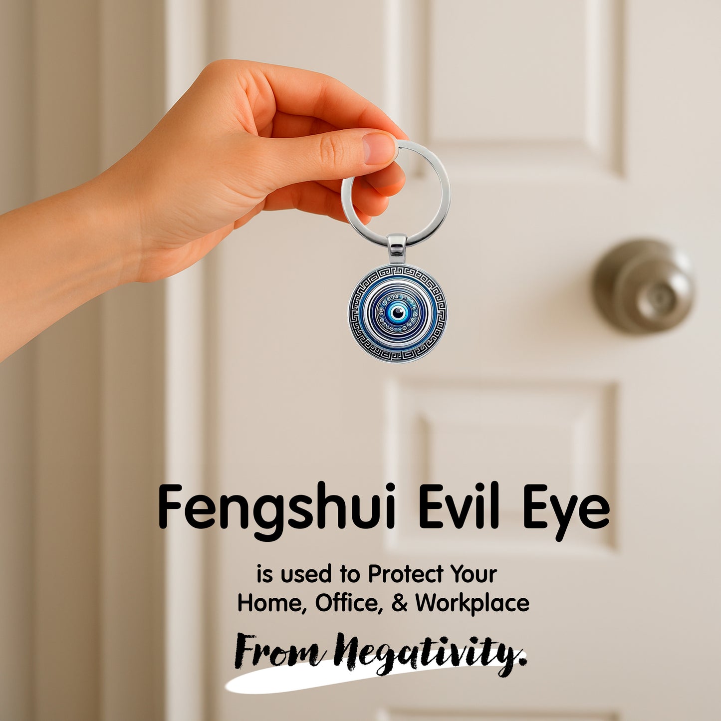 Storite Blue and Silver Color Round Evil Eye Keychain For Bike/Car Gifting With Key Ring Anti-Rust (Pack Of 1)