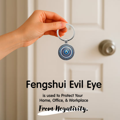 Storite Blue and Silver Color Round Evil Eye Keychain For Bike/Car Gifting With Key Ring Anti-Rust (Pack Of 1)