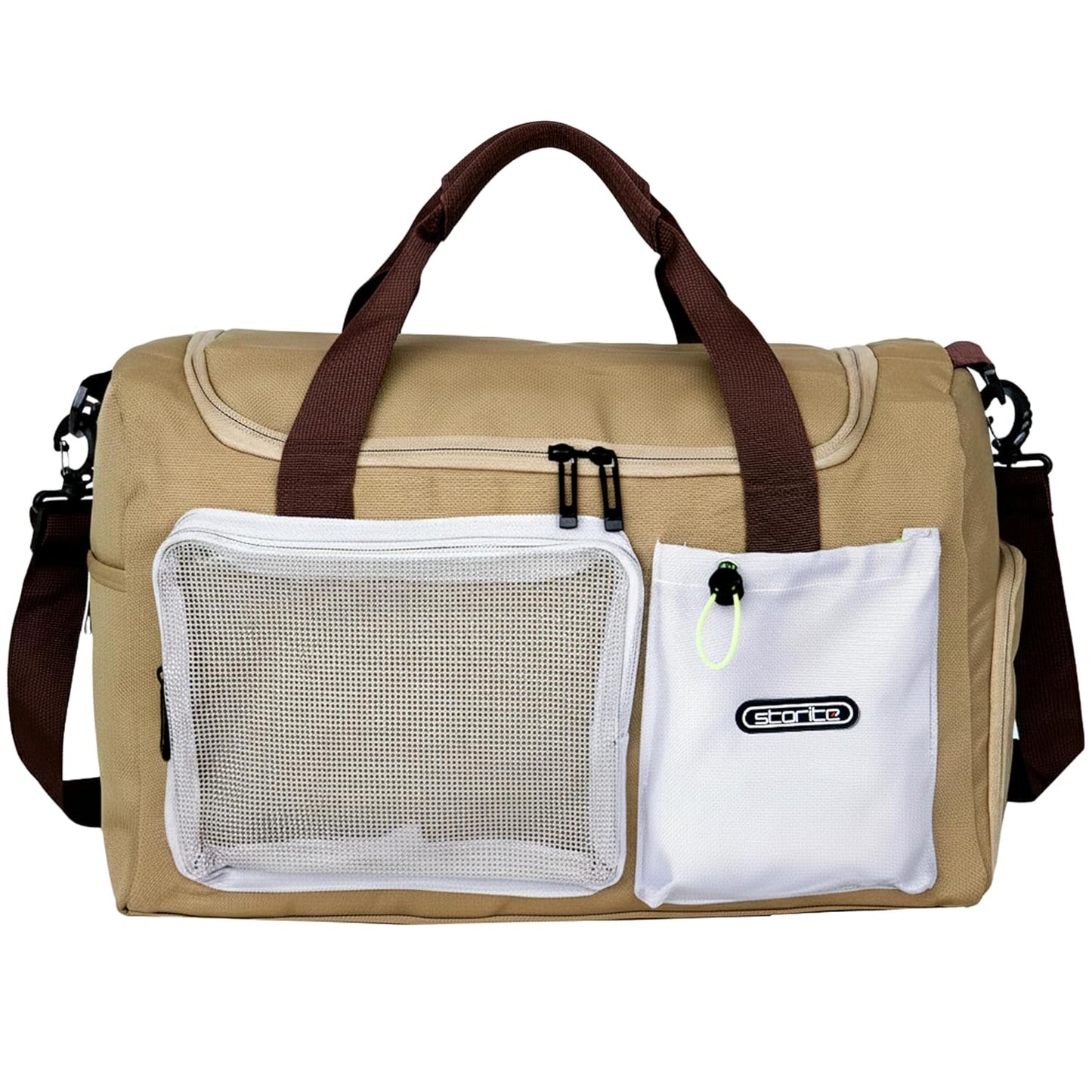 Storite 45cm Multipurpose Travel Duffle Bag for Women – Lightweight Nylon Weekender Overnight Bag with Mesh and Zipper Pockets, Shoe Compartment – Beige (45 x 19 x 29 cm)