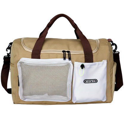 Storite 45cm Multipurpose Travel Duffle Bag for Women – Lightweight Nylon Weekender Overnight Bag with Mesh and Zipper Pockets, Shoe Compartment – Beige (45 x 19 x 29 cm)