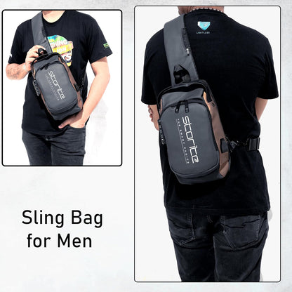 Storite Sling Bag for Men Stylish Crossbody Backpack for Men Women, Anti-Theft Water-resistant Chest Bag, Messenger Bags, Casual Side Shoulder Bag (Grey Brown - 17x9x32 CM)