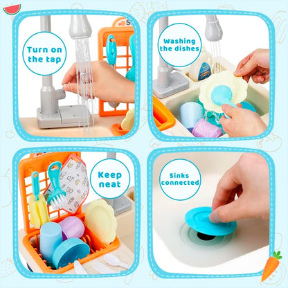 Storite Kitchen Set for Kids - Plastic Kids Play Kitchen Sink/Washbasin with Running Water for Kids - Electronic Washbasin,Pretend Role Play Kitchen Toy - Blue