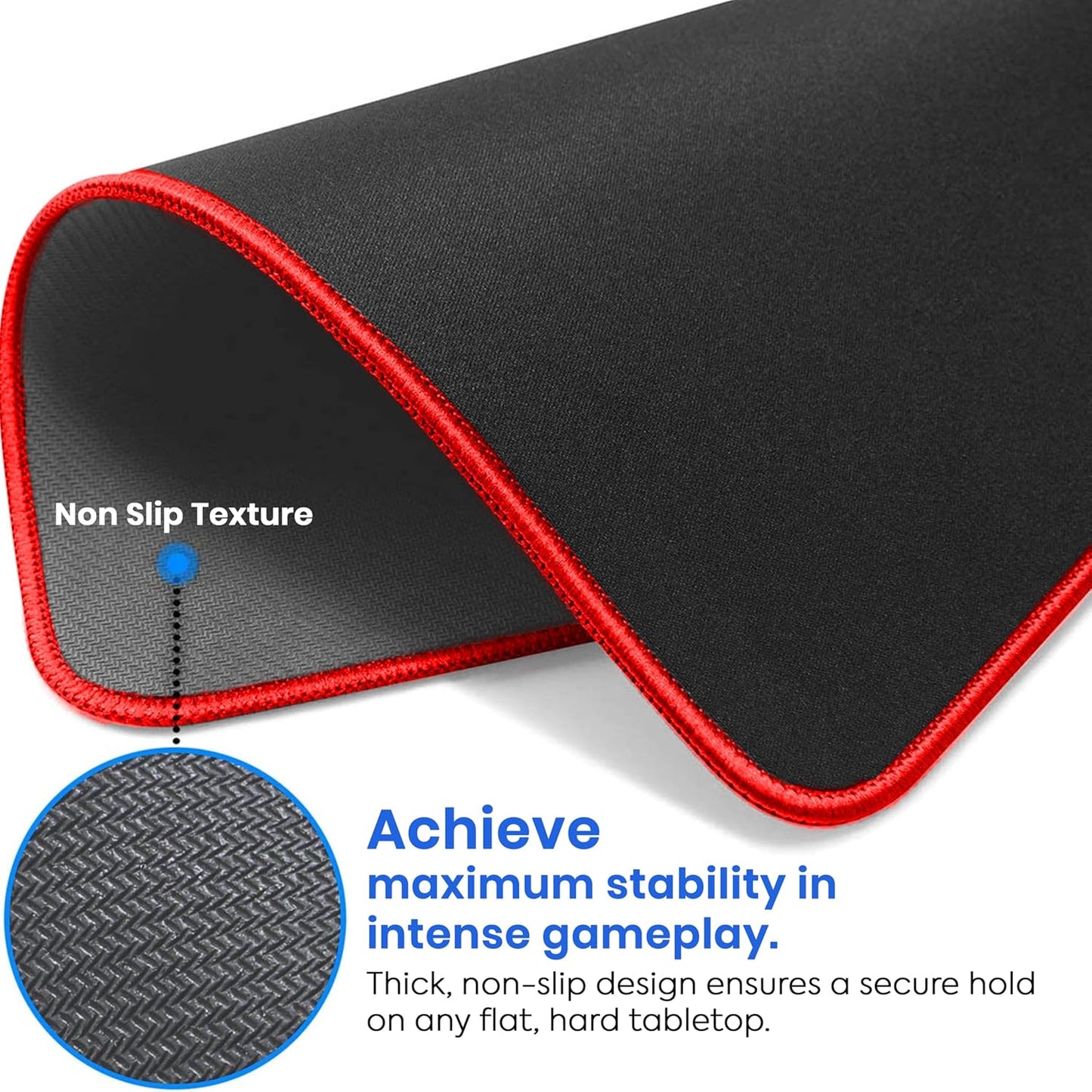 Storite 700x300x2mm Extended Gaming Mouse Pad - Non-Slip Rubber Base, Red Stitched Edges, Water-Resistant Surface - Black Visit the Storite Store